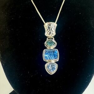 SARDA Sterling Silver Blue Aquamarine Green Gemstone Pendant Necklace